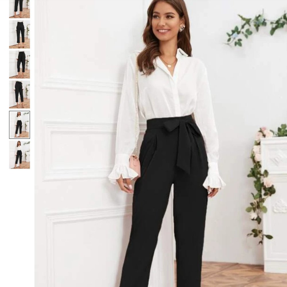 Tie Front Cropped Tailored Pants - Picture 1 of 2